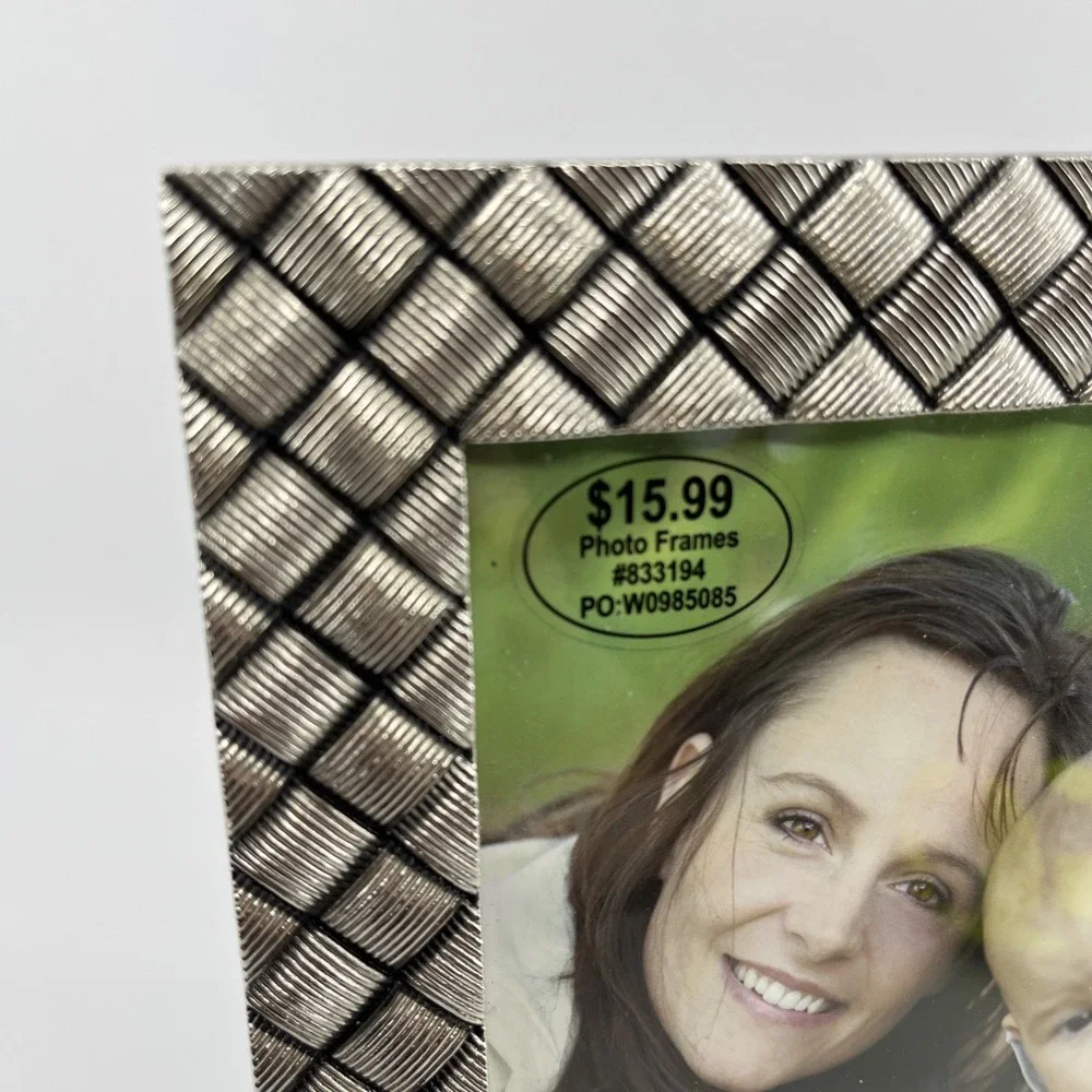 Pewter Heavy Picture Frame Criss Cross Pattern Fits 5x7